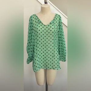 Anthropologie sheer aqua polka dot tunic-Size 14